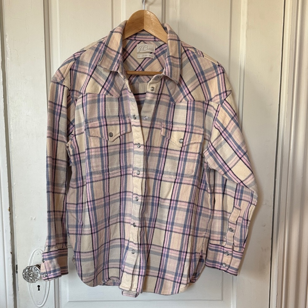 J. Crew Beige and Blue Plaid Casual Shirt